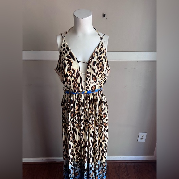 Fashion Nova Leopard Print Maxi Dress with Blue Hem - Picture 8 of 12